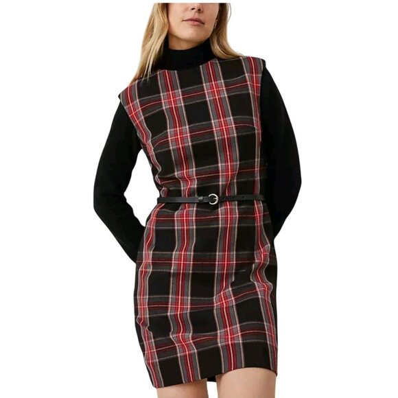 NWT Ann Taylor Plaid Shift Dress Black Red Preppy Holiday Coquette Size 10 Fall - Picture 1 of 10